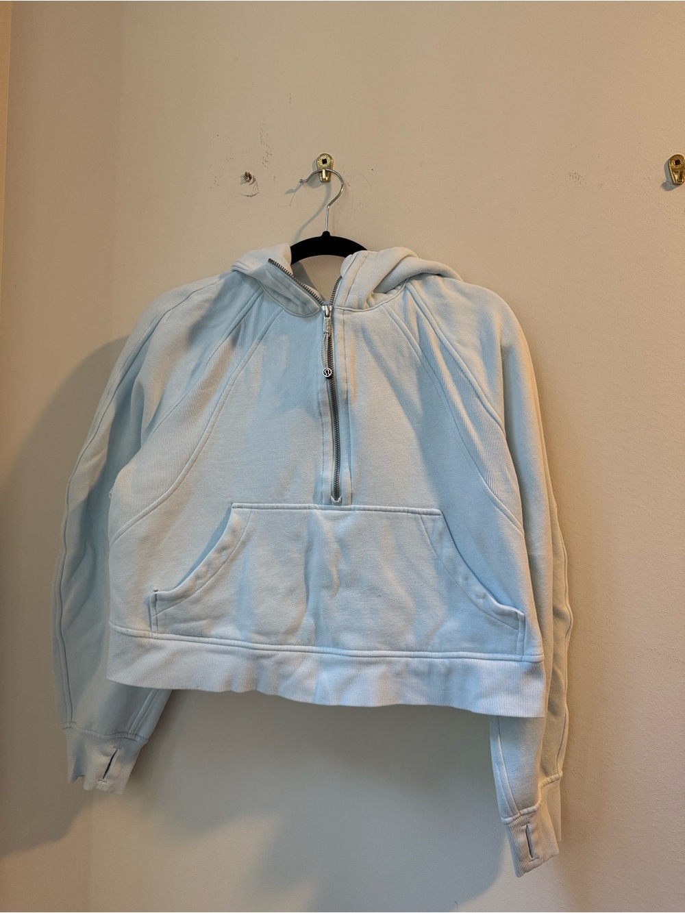 lululemon athletica light blue oversized crew neck zip-up hoodie